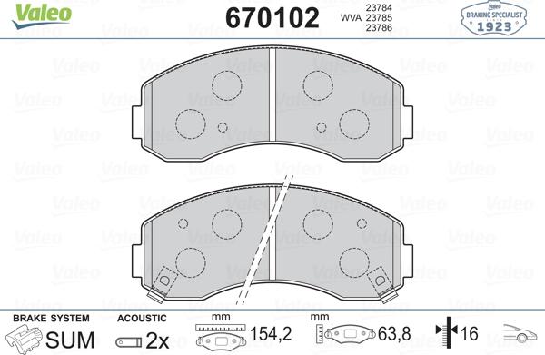 Valeo 670102 - Тормозные колодки, дисковые, комплект unicars.by