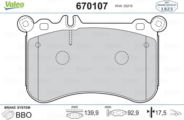 Valeo 670107 - Тормозные колодки, дисковые, комплект unicars.by