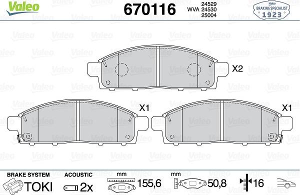 Valeo 670116 - Тормозные колодки, дисковые, комплект unicars.by