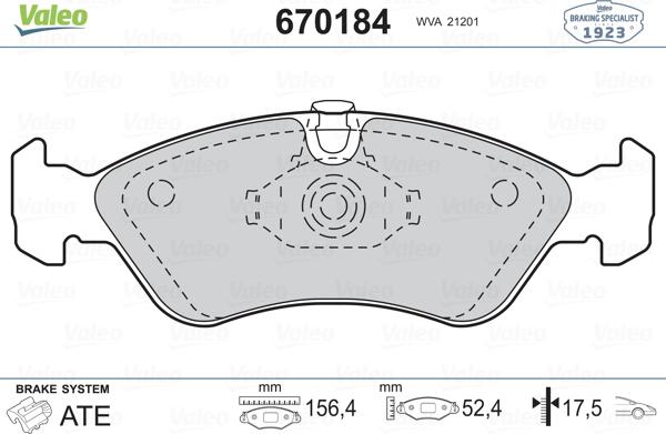 Valeo 670184 - Тормозные колодки, дисковые, комплект unicars.by