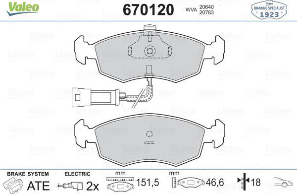 Valeo 670120 - Тормозные колодки, дисковые, комплект unicars.by