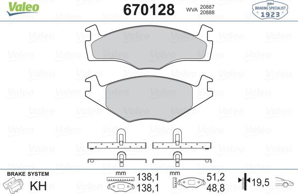 Valeo 670128 - Тормозные колодки, дисковые, комплект unicars.by