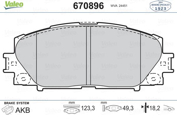 Valeo 670896 - Тормозные колодки, дисковые, комплект unicars.by