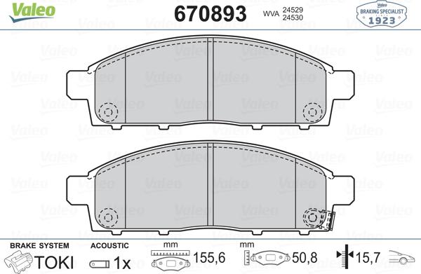 Valeo 670893 - Тормозные колодки, дисковые, комплект unicars.by