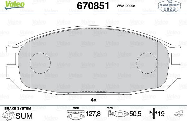 Valeo 670851 - Тормозные колодки, дисковые, комплект unicars.by