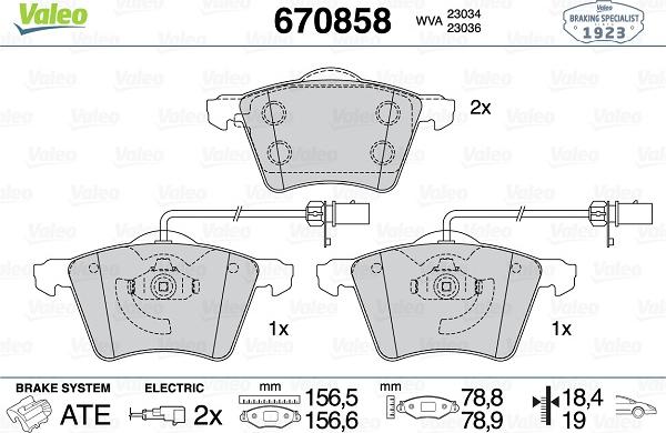 Valeo 670858 - Тормозные колодки, дисковые, комплект unicars.by