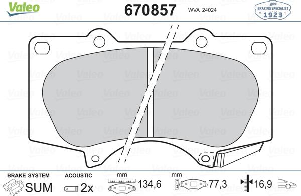 Valeo 670857 - Тормозные колодки, дисковые, комплект unicars.by