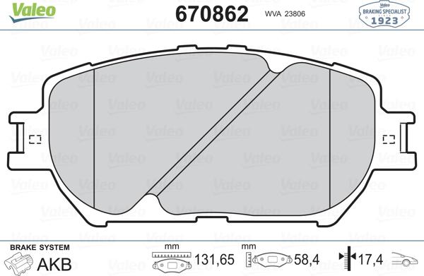 Valeo 670862 - Тормозные колодки, дисковые, комплект unicars.by