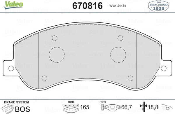 Valeo 670816 - Тормозные колодки, дисковые, комплект unicars.by