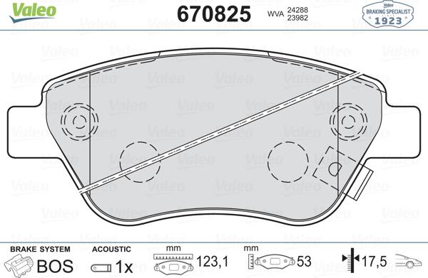 Valeo 670825 - Тормозные колодки, дисковые, комплект unicars.by