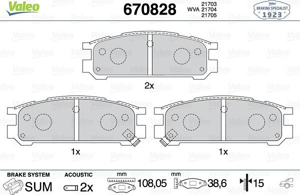 Valeo 670828 - Тормозные колодки, дисковые, комплект unicars.by