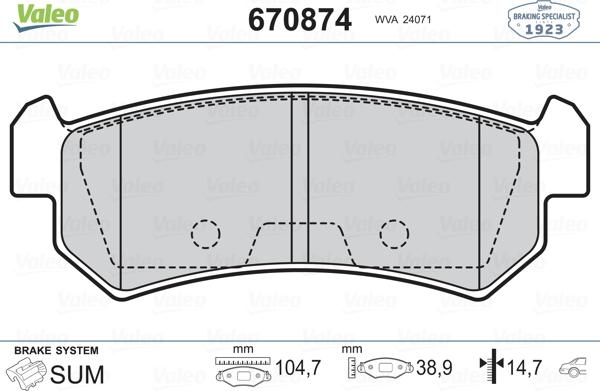 Valeo 670874 - Тормозные колодки, дисковые, комплект unicars.by