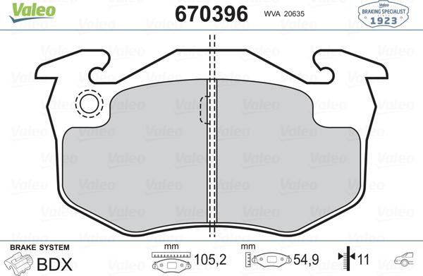 Valeo 670396 - Тормозные колодки, дисковые, комплект unicars.by