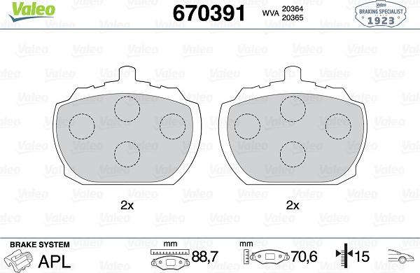 Valeo 670391 - Тормозные колодки, дисковые, комплект unicars.by