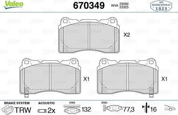 Valeo 670349 - Тормозные колодки, дисковые, комплект unicars.by