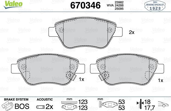 Valeo 670346 - Тормозные колодки, дисковые, комплект unicars.by