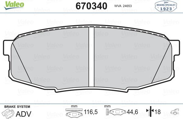 Valeo 670340 - Тормозные колодки, дисковые, комплект unicars.by