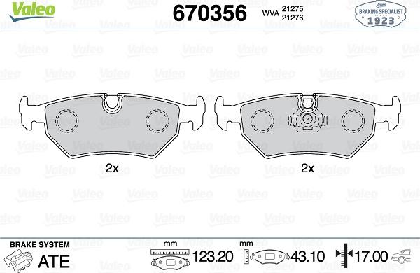 Valeo 670356 - Тормозные колодки, дисковые, комплект unicars.by