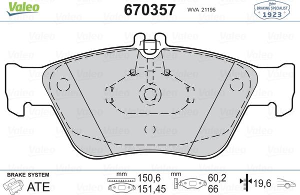 Valeo 670357 - Тормозные колодки, дисковые, комплект unicars.by