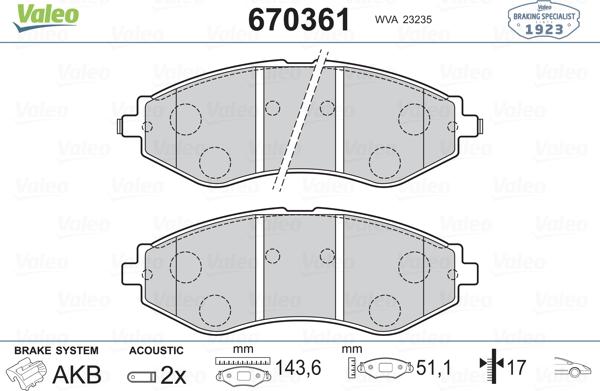 Valeo 670361 - Тормозные колодки, дисковые, комплект unicars.by