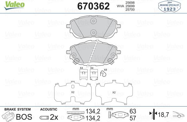 Valeo 670362 - Тормозные колодки, дисковые, комплект unicars.by