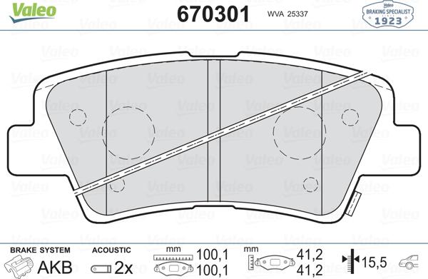 Valeo 670301 - Тормозные колодки, дисковые, комплект unicars.by