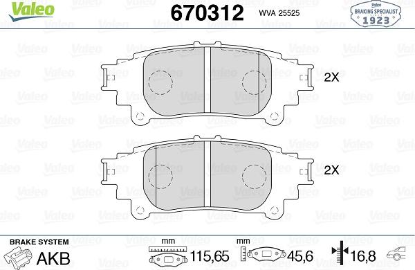 Valeo 670312 - Тормозные колодки, дисковые, комплект unicars.by