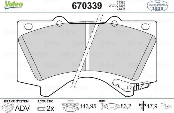 Valeo 670339 - Тормозные колодки, дисковые, комплект unicars.by