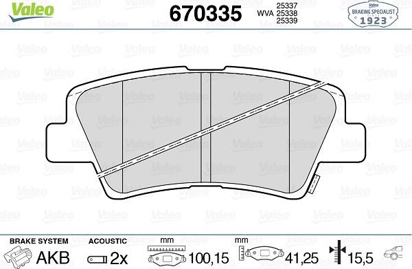 Valeo 670335 - Тормозные колодки, дисковые, комплект unicars.by