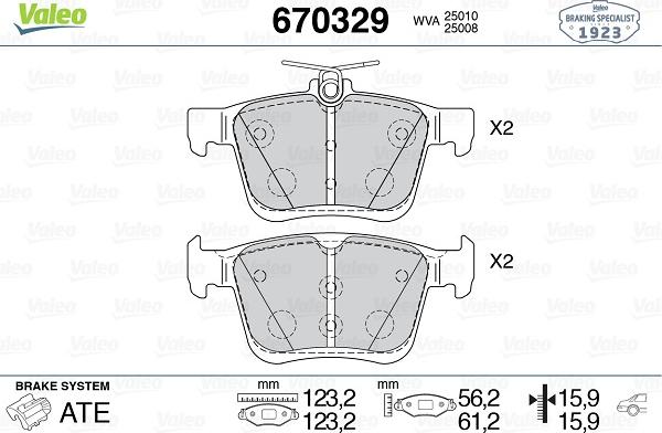 Valeo 670329 - Тормозные колодки, дисковые, комплект unicars.by