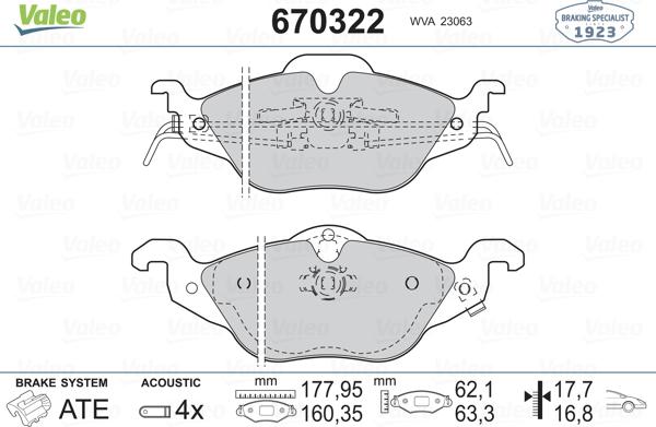 Valeo 670322 - Тормозные колодки, дисковые, комплект unicars.by