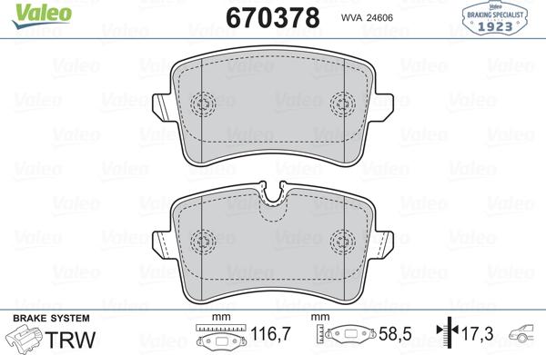 Valeo 670378 - Тормозные колодки, дисковые, комплект unicars.by