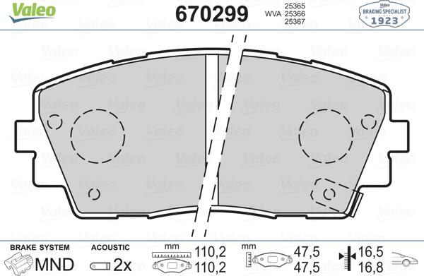 Valeo 670299 - Тормозные колодки, дисковые, комплект unicars.by