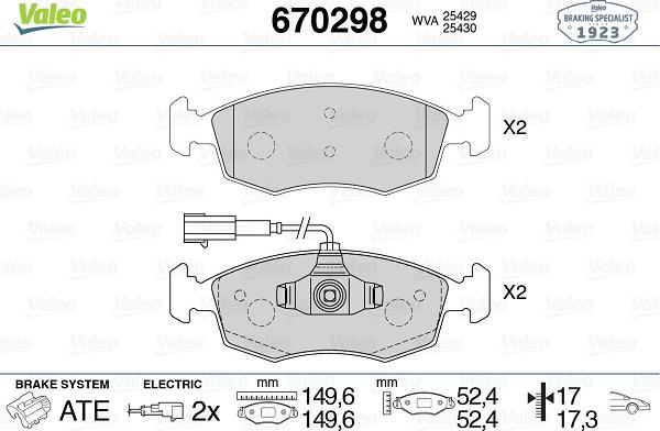 Valeo 670298 - Тормозные колодки, дисковые, комплект unicars.by