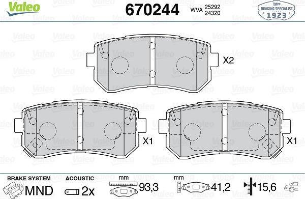 Valeo 670244 - Тормозные колодки, дисковые, комплект unicars.by