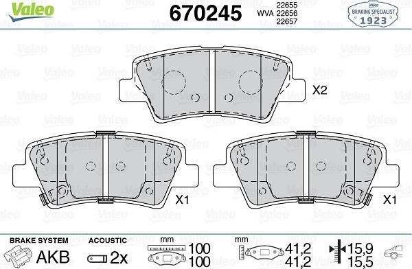 Valeo 670245 - Тормозные колодки, дисковые, комплект unicars.by