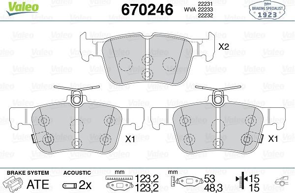 Valeo 670246 - Тормозные колодки, дисковые, комплект unicars.by