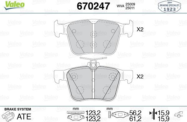 Valeo 670247 - Тормозные колодки, дисковые, комплект unicars.by