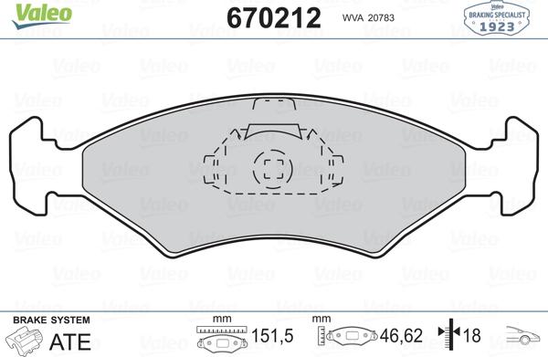 Valeo 670212 - Тормозные колодки, дисковые, комплект unicars.by