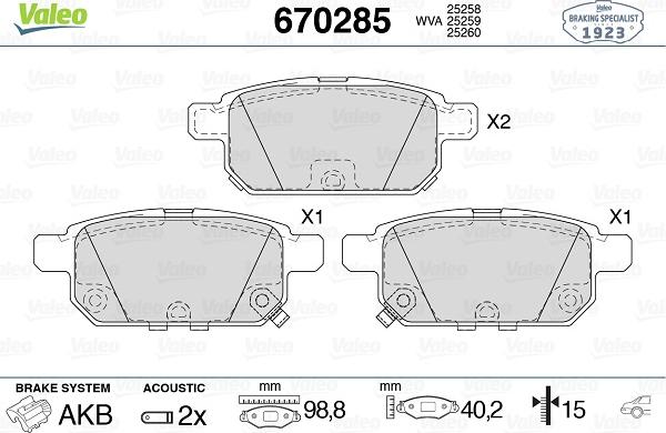 Valeo 670285 - Тормозные колодки, дисковые, комплект unicars.by