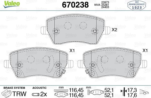 Valeo 670238 - Тормозные колодки, дисковые, комплект unicars.by