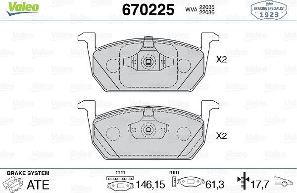 Valeo 670225 - Тормозные колодки, дисковые, комплект unicars.by