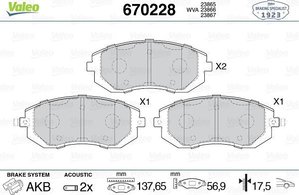 Valeo 670228 - Тормозные колодки, дисковые, комплект unicars.by