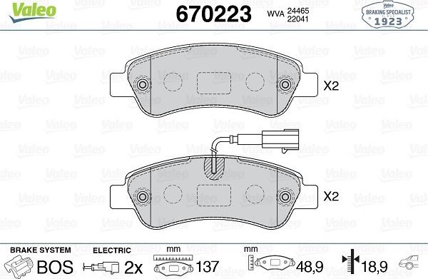 Valeo 670223 - Тормозные колодки, дисковые, комплект unicars.by