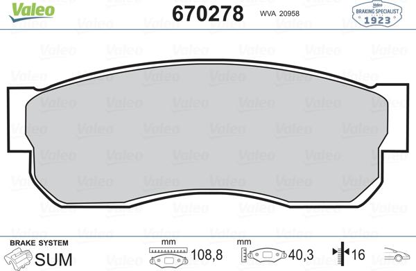 Valeo 670278 - Тормозные колодки, дисковые, комплект unicars.by