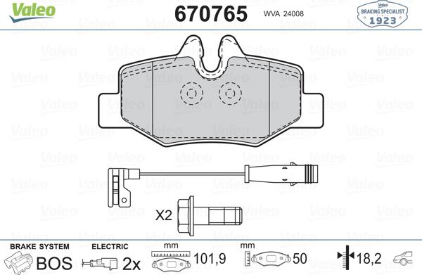 Valeo 670765 - Тормозные колодки, дисковые, комплект unicars.by