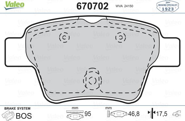 Valeo 670702 - Тормозные колодки, дисковые, комплект unicars.by