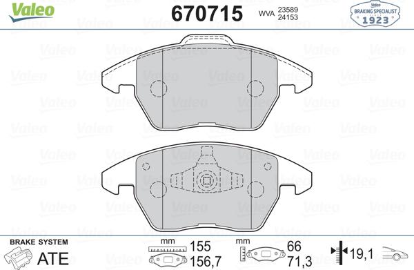 Valeo 670715 - Тормозные колодки, дисковые, комплект unicars.by