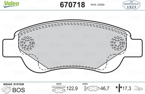 Valeo 670718 - Тормозные колодки, дисковые, комплект unicars.by