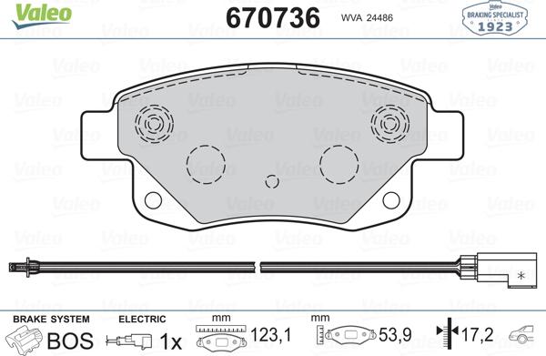 Valeo 670736 - Тормозные колодки, дисковые, комплект unicars.by